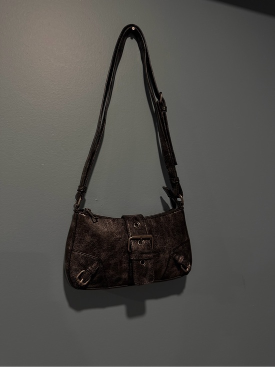 Ardene Handbags - Ardene Black Faux-Leather Shoulder Bag with Buckle Detail